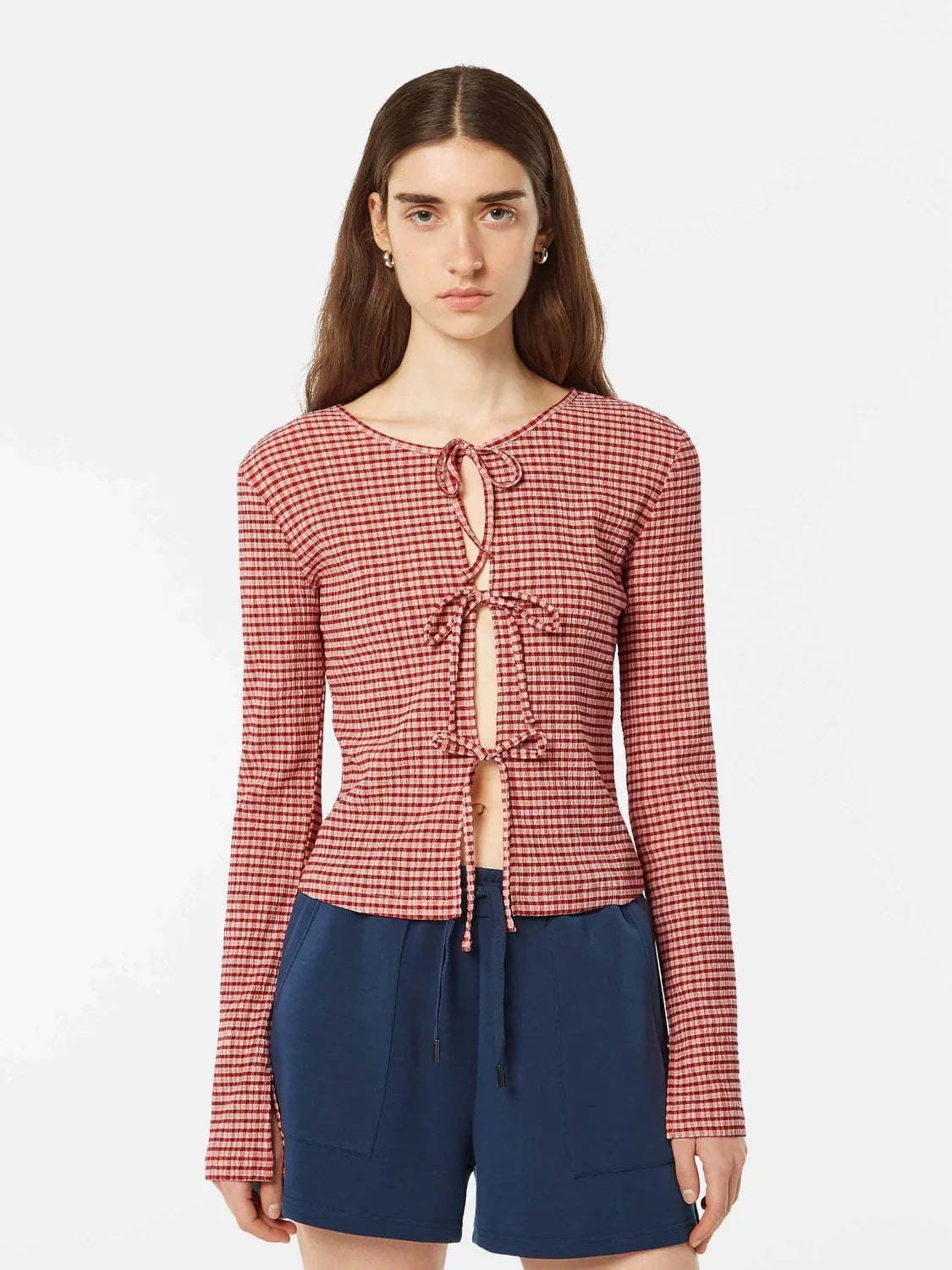 SCOTCH & SODA STRUCTURED GINGHAM L/S BLOUSE RED