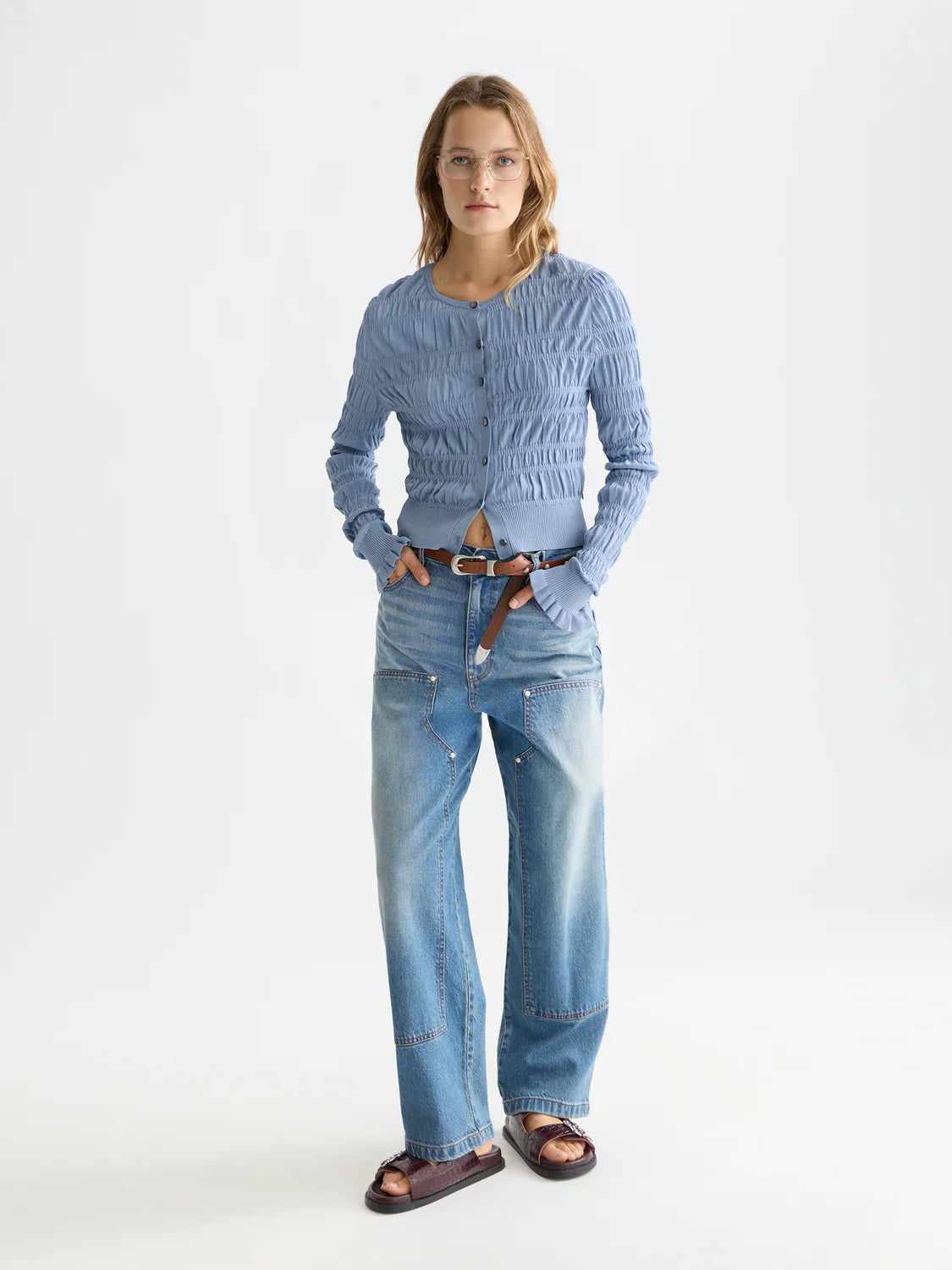 S&S SMOCK STITCH CREWNECK CARDIGAN INFINITY 