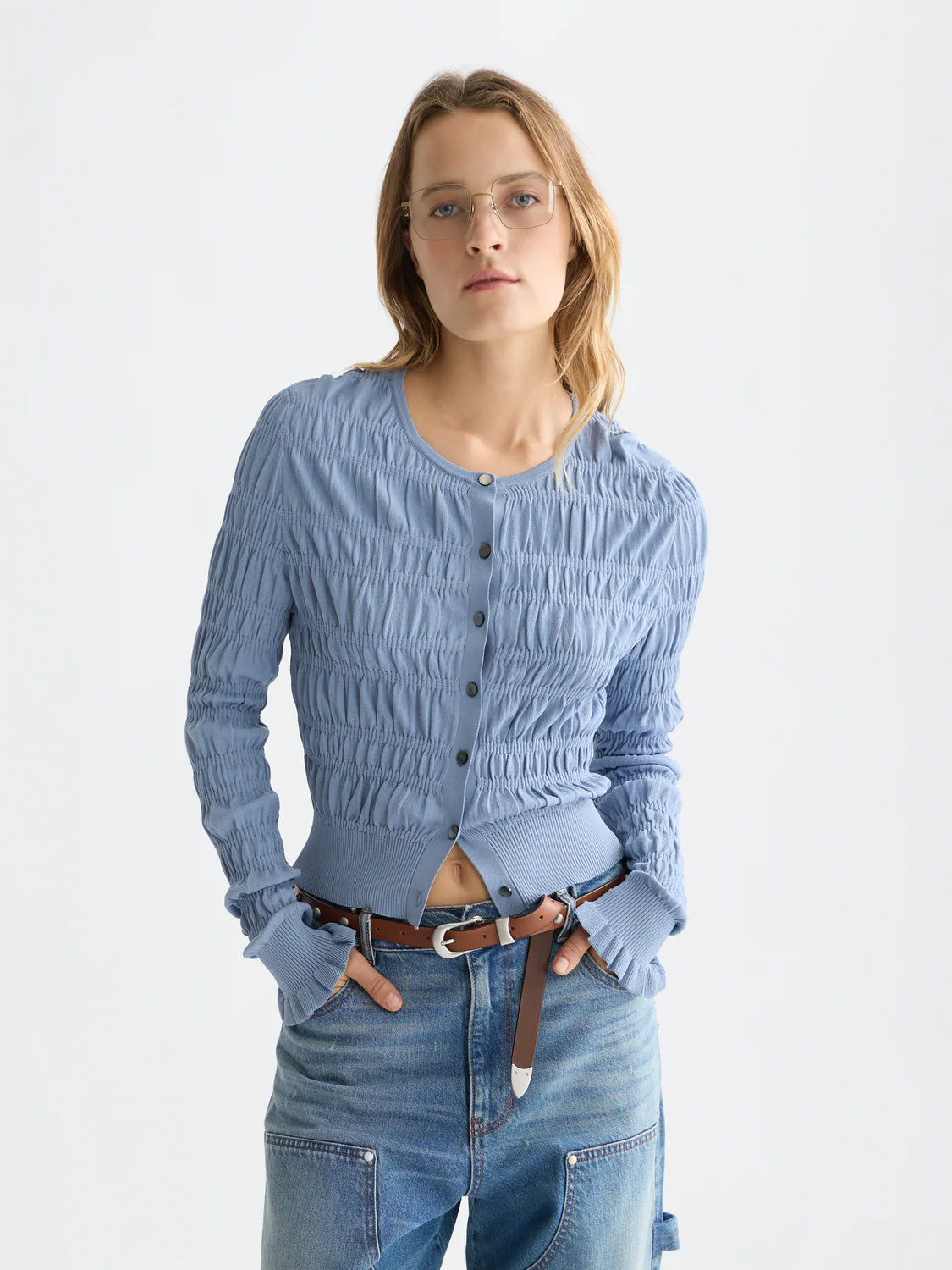 S&S SMOCK STITCH CREWNECK CARDIGAN INFINITY 