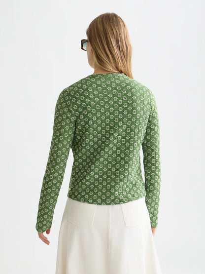 S&S STRUCTURED BUTTON UP LONG SLEEVE TOP GARDEN GREEN