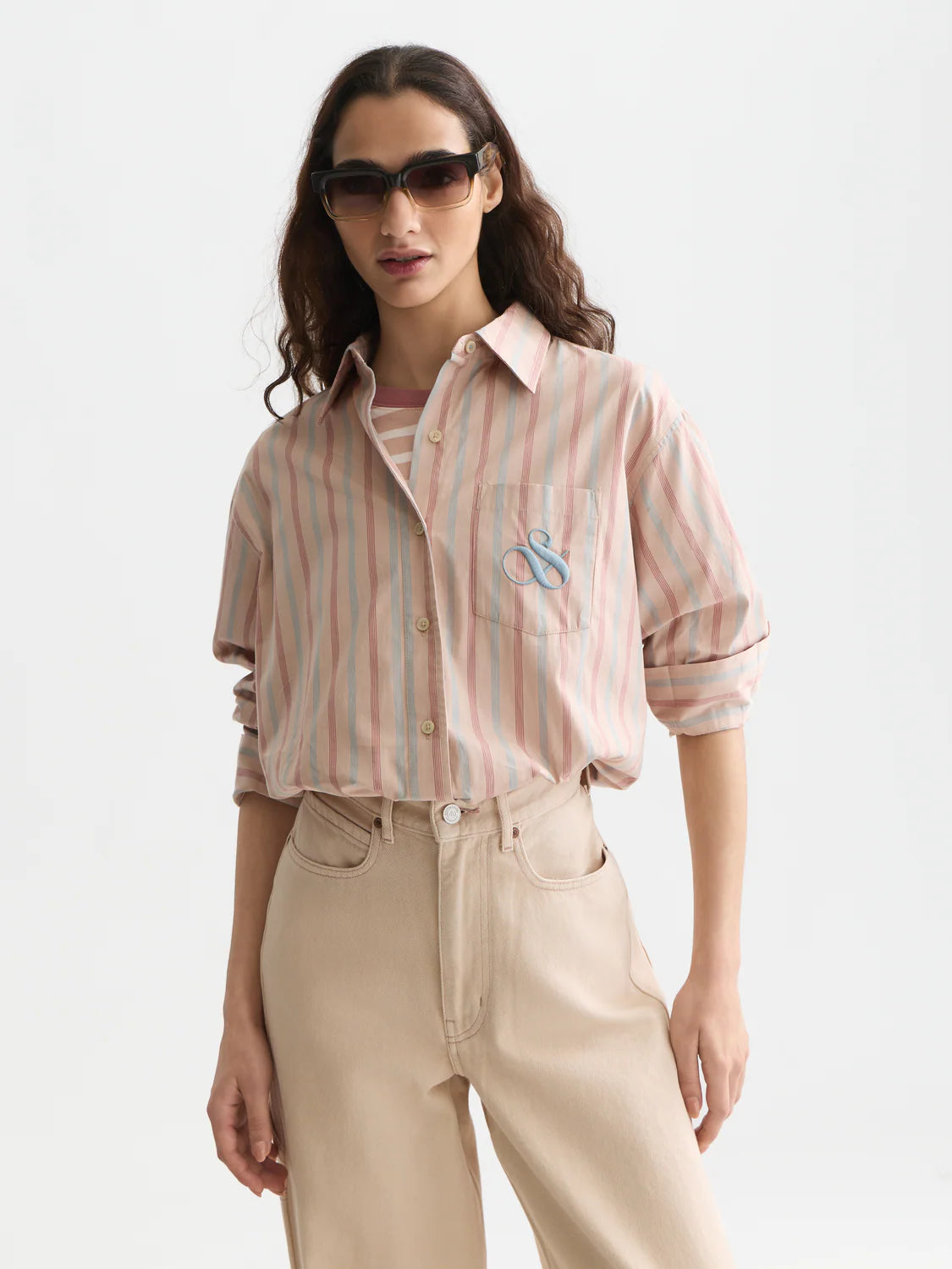 S&S STRIPED RELAXED FIT SHIRT ROSE DUST