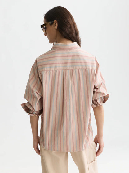 S&S STRIPED RELAXED FIT SHIRT ROSE DUST
