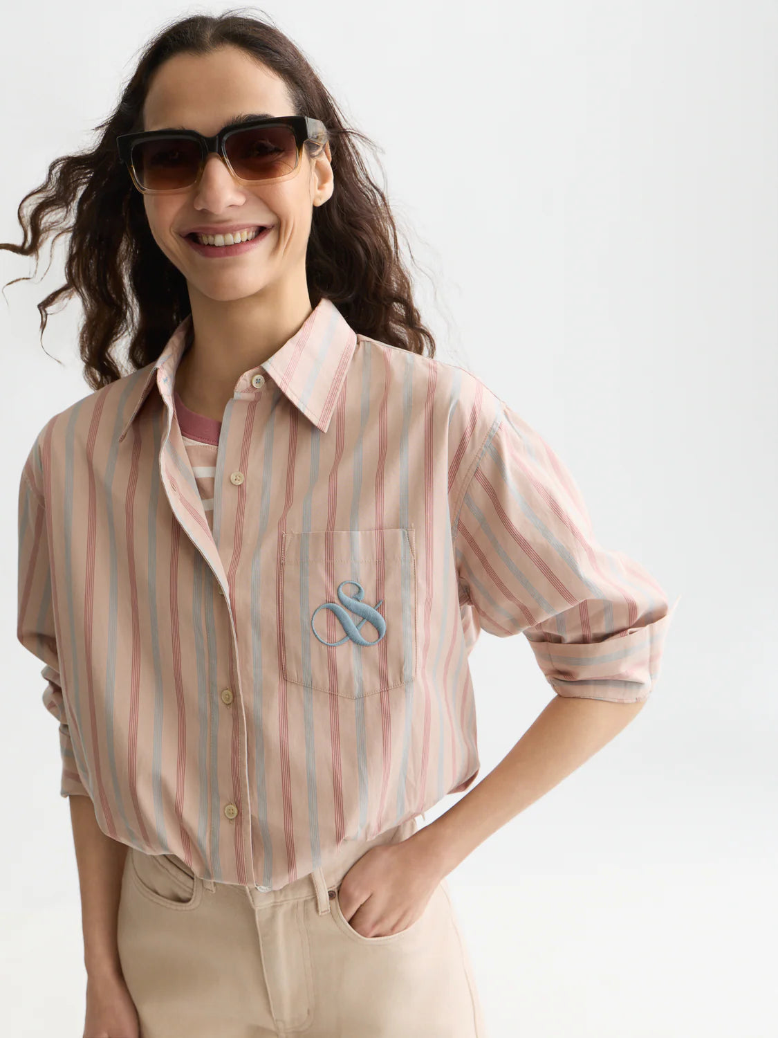 S&S STRIPED RELAXED FIT SHIRT ROSE DUST