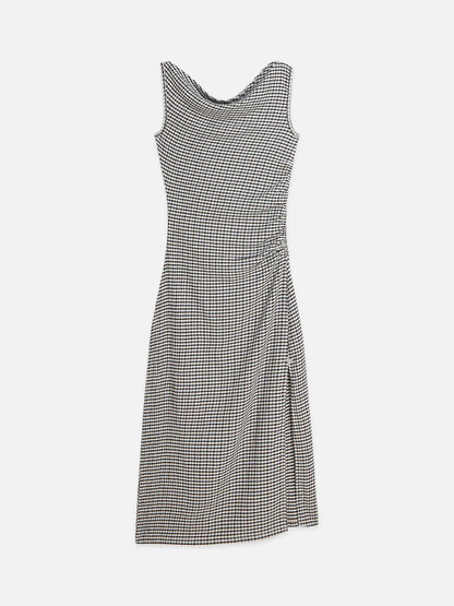 S&S STRUCTURED GINGHAM DRAPEY MIDI DRESS METEORITE 