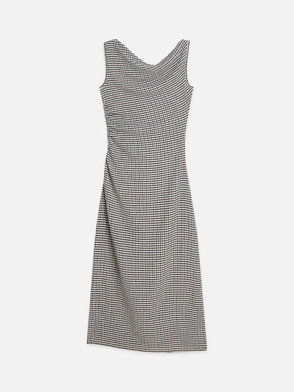 S&S STRUCTURED GINGHAM DRAPEY MIDI DRESS METEORITE 