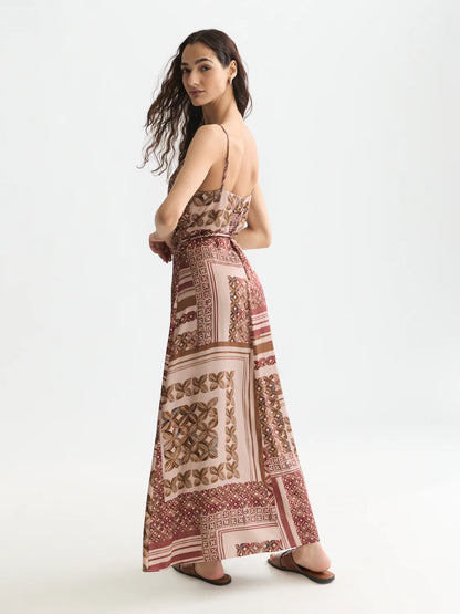 S&S FOULARD PRINTED SLIP MAXI DRESS TILES ROSEDUST 