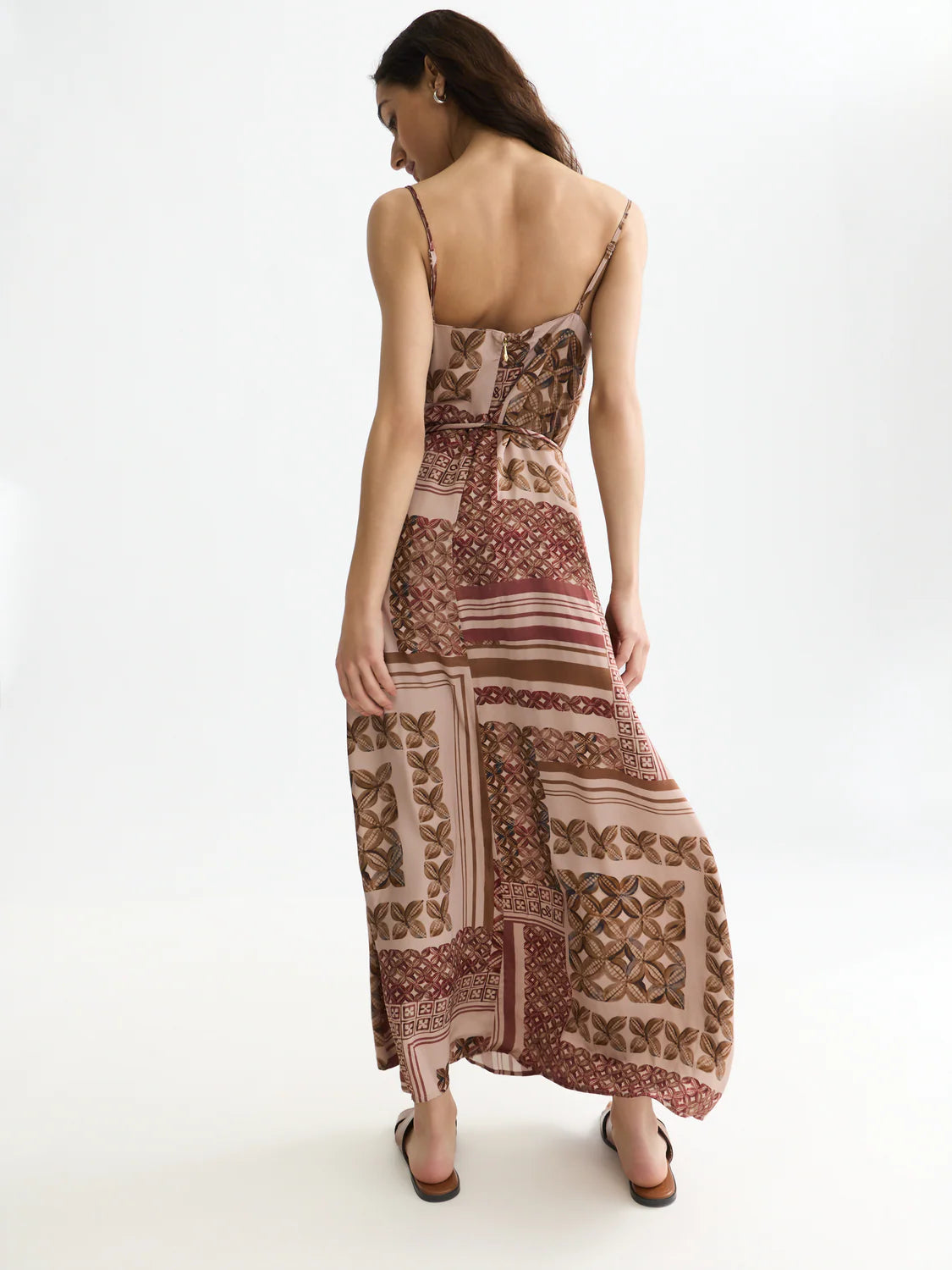 S&S FOULARD PRINTED SLIP MAXI DRESS TILES ROSEDUST 