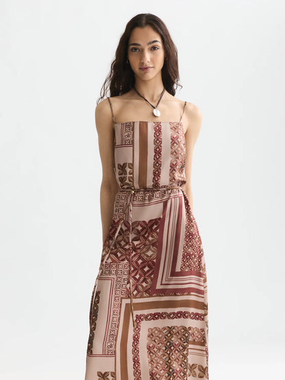 S&S FOULARD PRINTED SLIP MAXI DRESS TILES ROSEDUST 