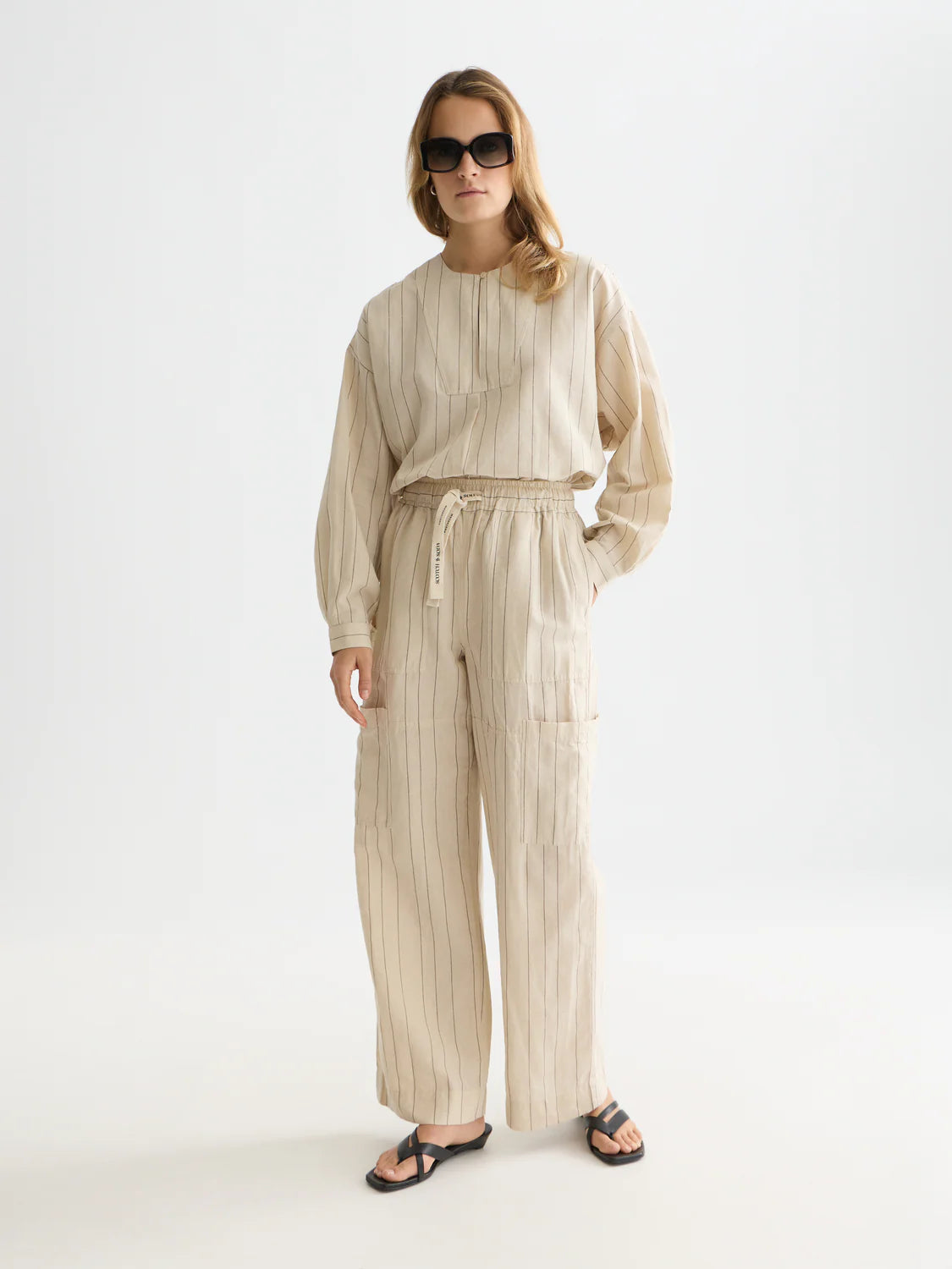 S&S NOA LINEN HI-RISE WIDE LEG PANT FOG 