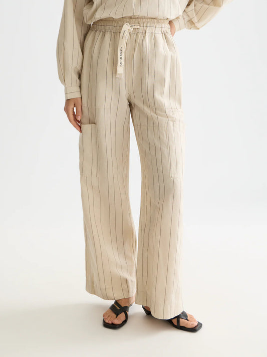 S&S NOA LINEN HI-RISE WIDE LEG PANT FOG 