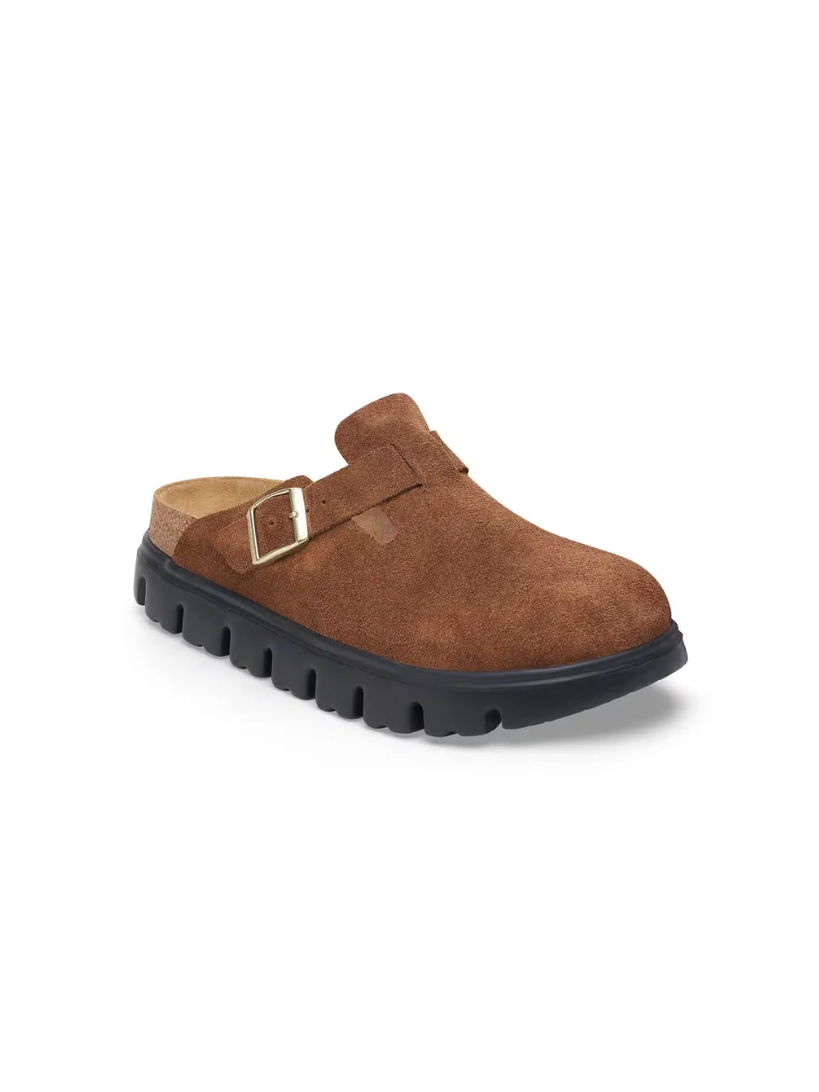 BIRKENSTOCK BOSTON CHUNKY SUEDE LEATHER CLOG DARK TEA/BLACK