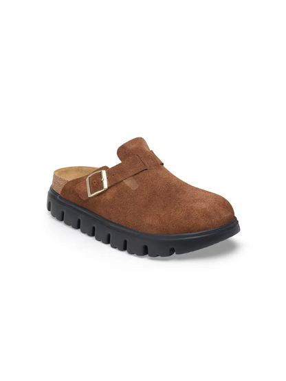 BIRKENSTOCK BOSTON CHUNKY SUEDE LEATHER CLOG DARK TEA/BLACK