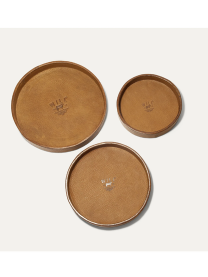 WILL 3 PIECE ROUND MOLDED LEATHER TRAY SET TAN