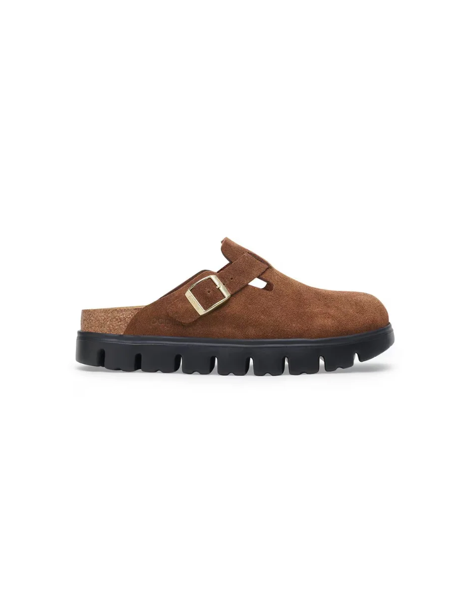 BIRKENSTOCK BOSTON CHUNKY SUEDE LEATHER CLOG DARK TEA/BLACK