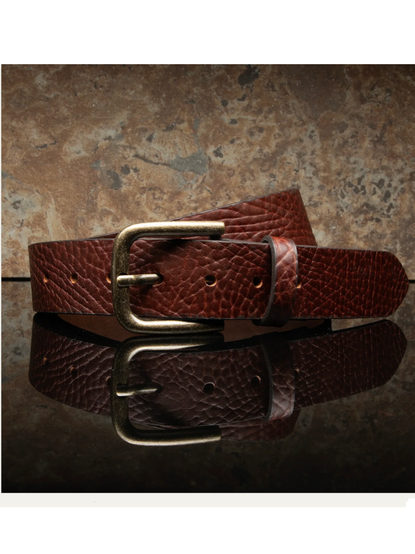 WILL SHRUNKEN AMERICAN BISON LEATHER BELT COGNAC