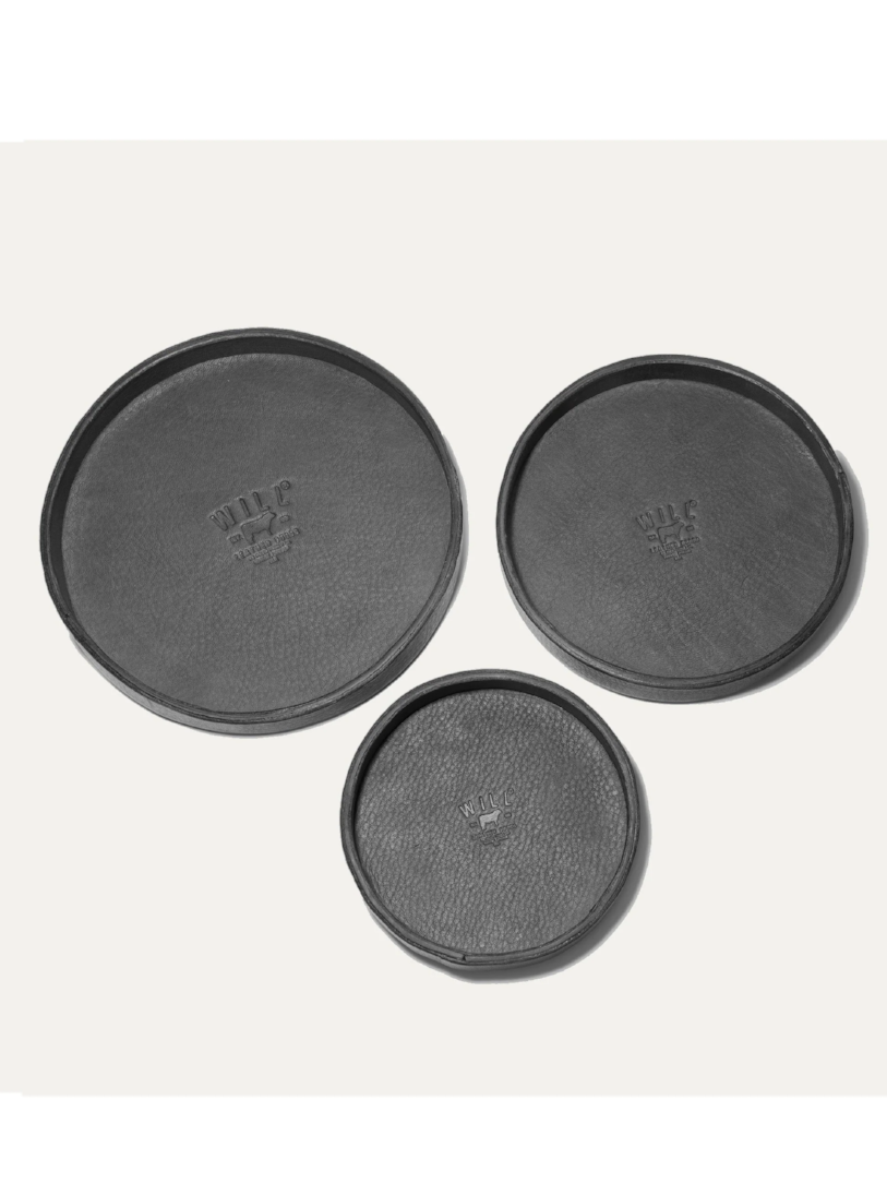 WILL 3 PIECE ROUND MOLDED LEATHER TRAY SET BLACK
