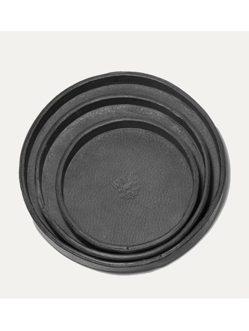 WILL 3 PIECE ROUND MOLDED LEATHER TRAY SET BLACK