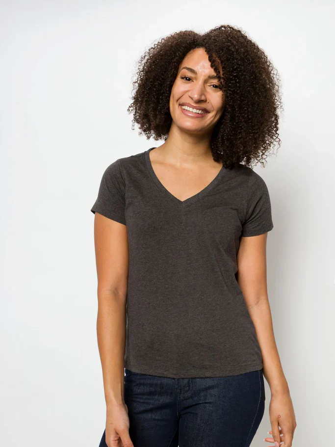 ABLY VANESSA V-NECK T-SHIRT UNBRANDED CHARCOAL 