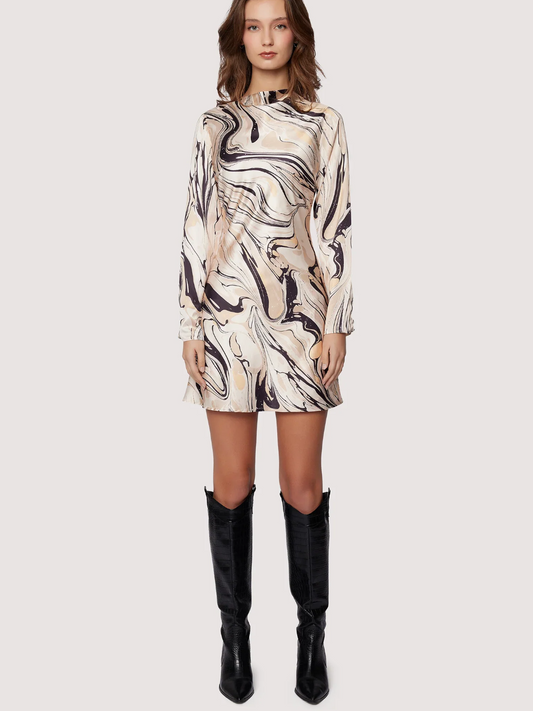 LOST + WANDER OPULENCE LONG SLEEVE MINI DRESS CREAM MULTI 