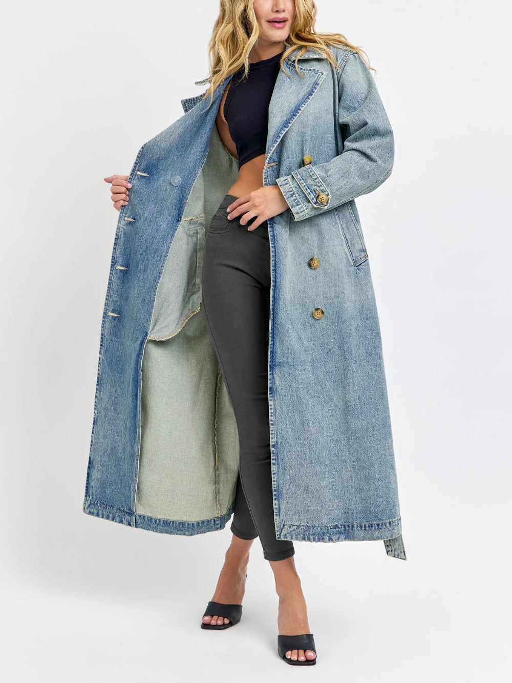 CELLO OVERSIZED DENIM TRENCH COAT MEDIUM TINT