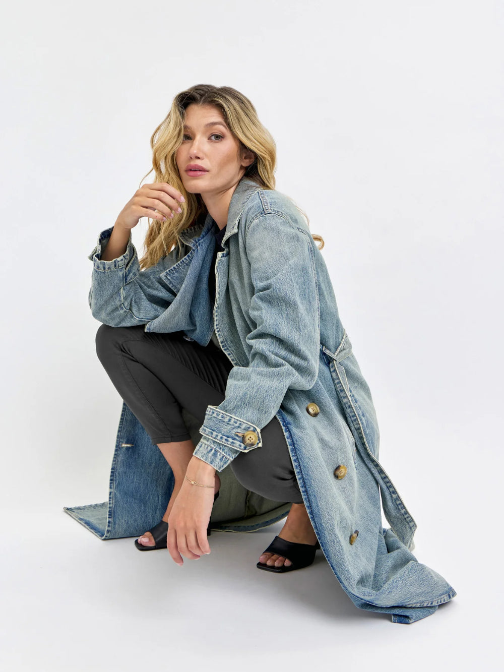 CELLO OVERSIZED DENIM TRENCH COAT MEDIUM TINT