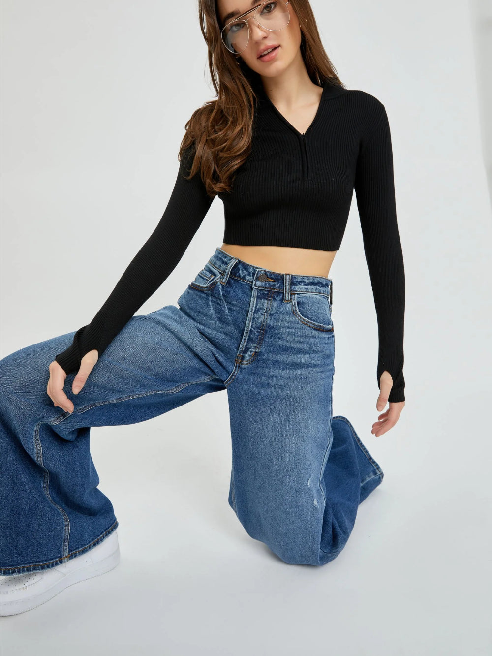 CELLO HIGH RISE WIDE LEG JEAN DARK DENIM 