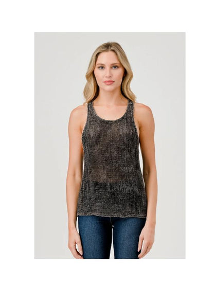 HASHTTAG MINERAL DYED FISH NET TANK TOP BLACK 