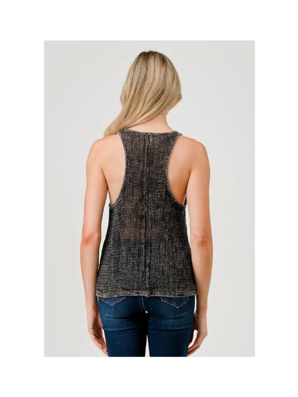 HASHTTAG MINERAL DYED FISH NET TANK TOP BLACK