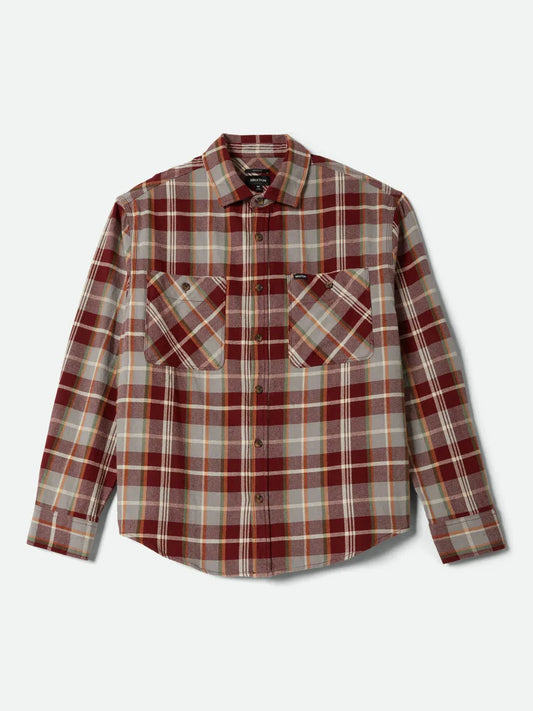 BRIXTON VINTAGE WASH FLANNEL MAROON/BEIGE/GREEN