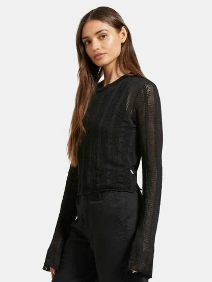 BRIXTON SHEER L/S KNIT TOP BLACK 