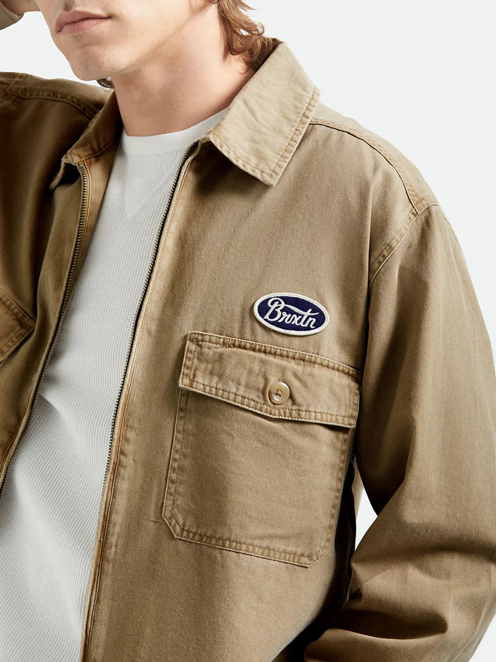 BRIXTON TRADEMARK LIGHTWEIGHT GARAGE JACKET WASHED KHAKI