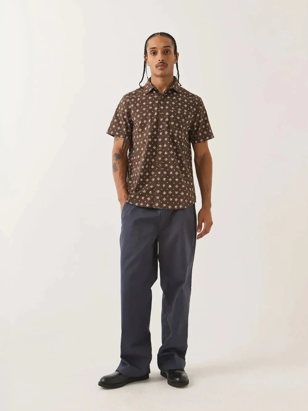 BRIXTON CHARTER PRINT SHORT SLEEVE SHIRT WALNUT BROWN 