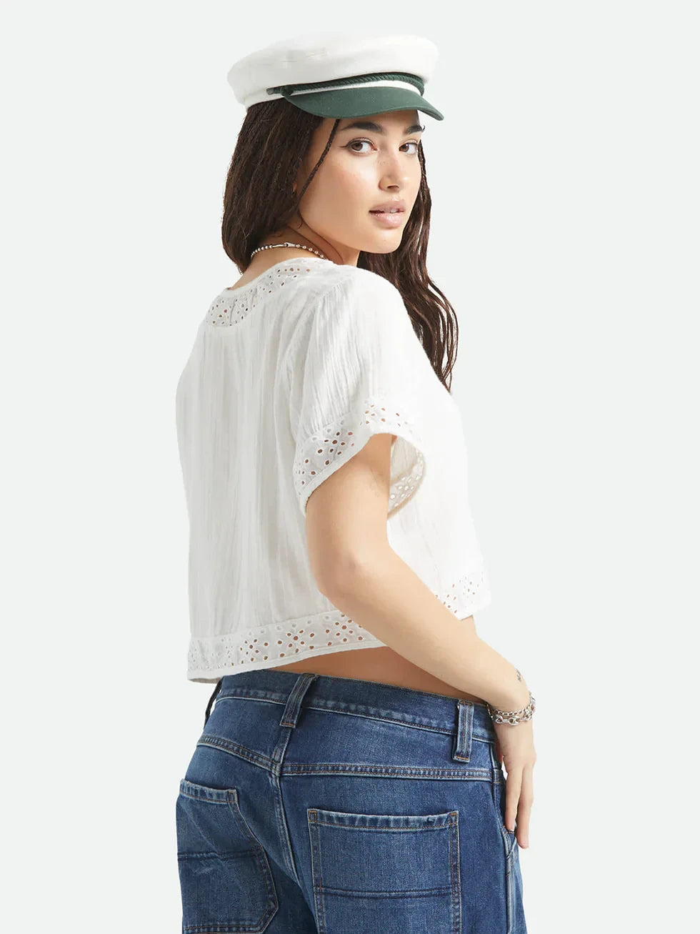BRIXTON SEASIDE EYELET TOP OFF WHITE