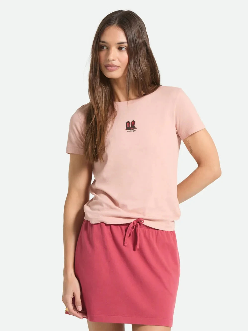 BRIXTON TWO BOOTS SLIM CREW TEE SILVER PINK 