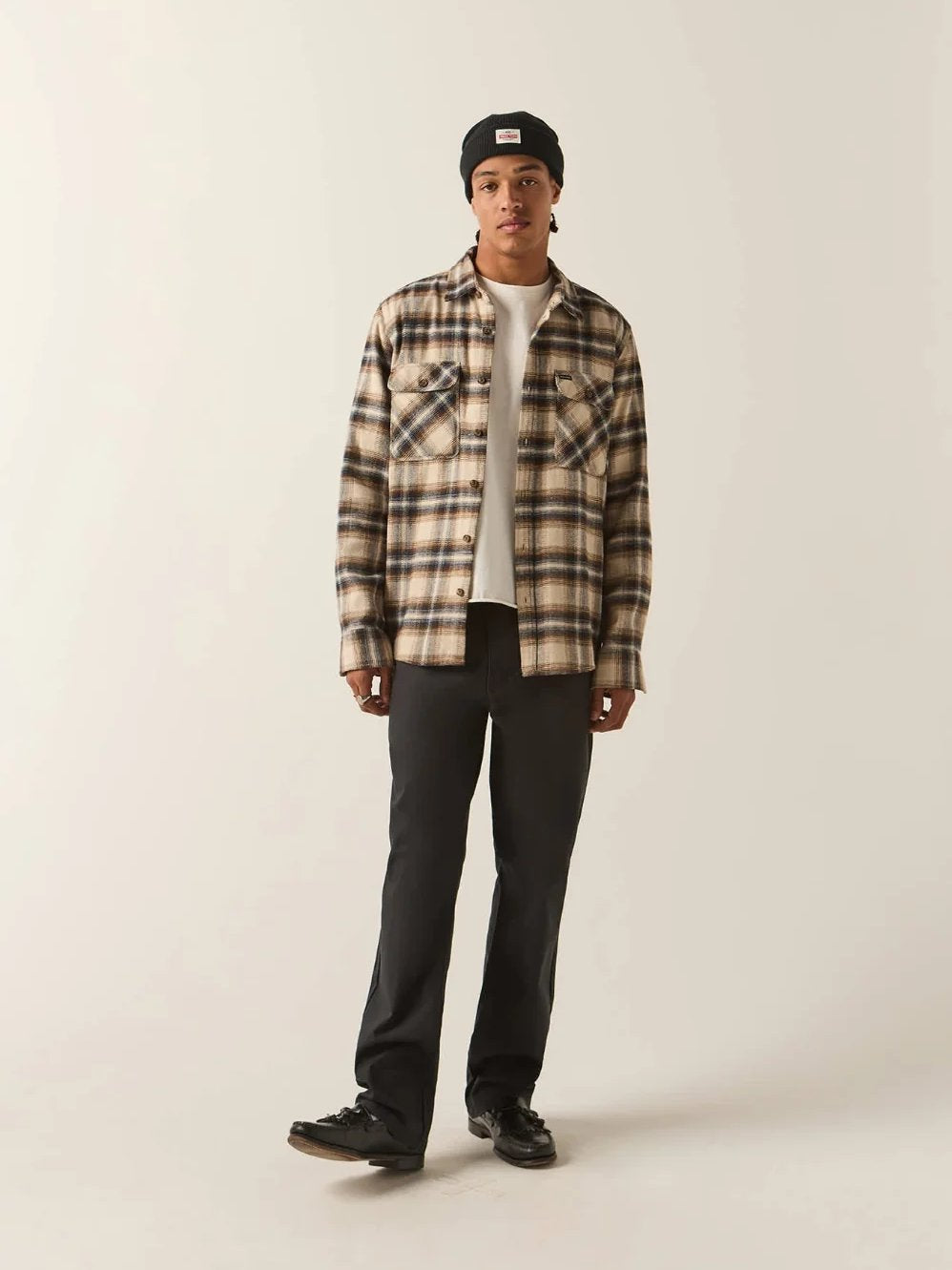 BRIXTON BOWERY FLANNEL SOFT BROWN PLAID 