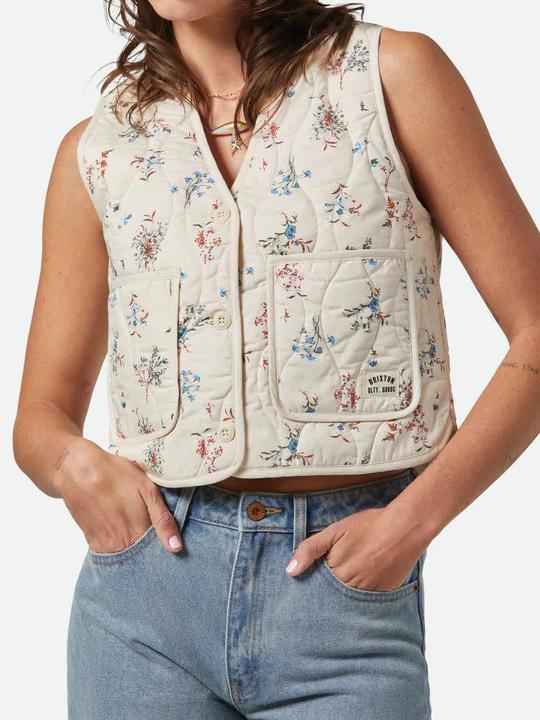 BRIXTON FIELD FLORAL QUILTED VEST WHITECAP/DITSY FLORAL