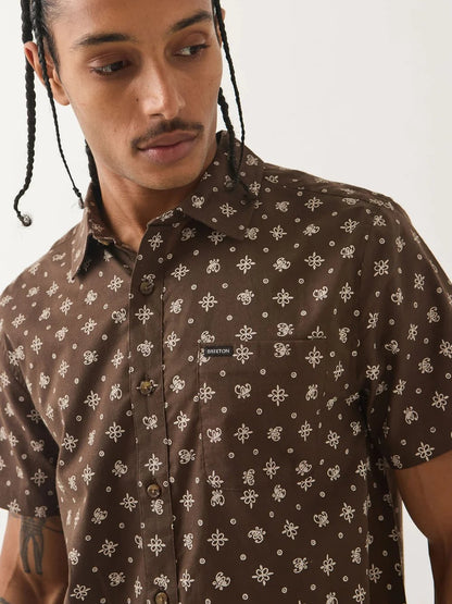 BRIXTON CHARTER PRINT SHORT SLEEVE SHIRT WALNUT BROWN 