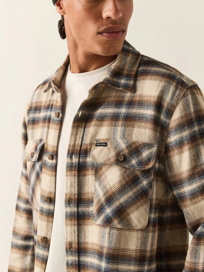BRIXTON BOWERY FLANNEL SOFT BROWN PLAID 