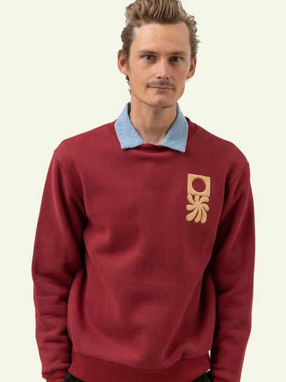 RHYTHM EMBROIDERED FLEECE CREW MULBERRY FRONT