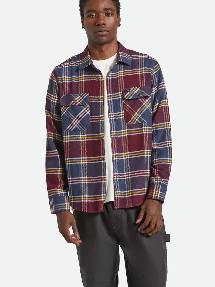 BRIXTON BOWERY FLANNEL MOOD INDIGO/PORT/SAFFRON 