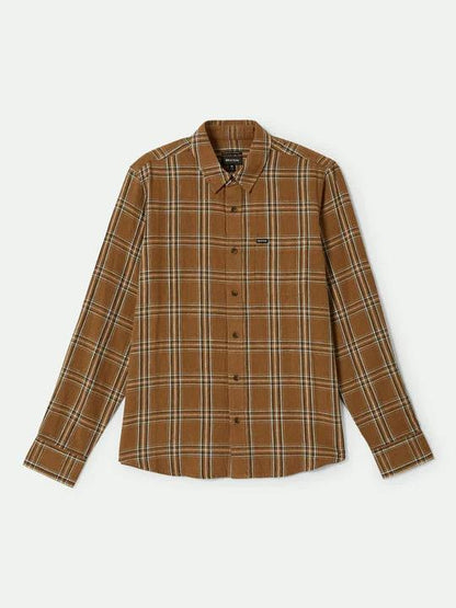 BRIXTON CHARTER LINEN BLEND L/S WOVEN WASHED COPPER/WHITECAP PLAID 