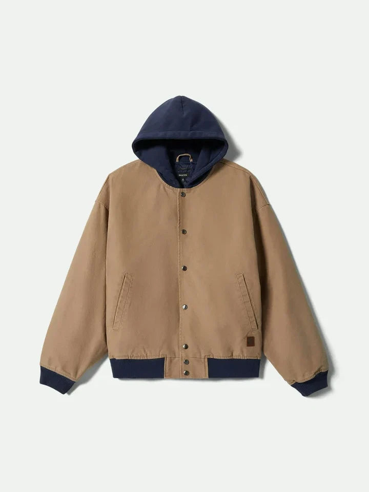 BRIXTON CANVAS HOODED BOMBER JACKET KHAKI/INDIGO 