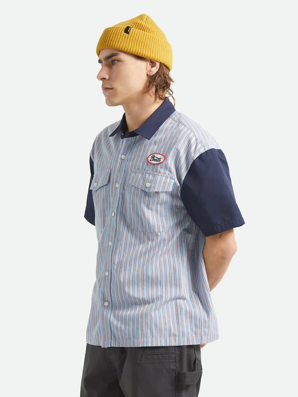 BRIXTON BUILDERS OLSON SHORT SLEEVE SHIRT BLUE STRIPE 