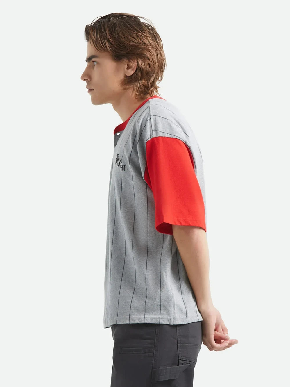 BRIXTON BOXY BASEBALL T-SHIRT HGREY