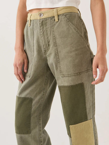 BRIXTON ESSEX PATCHWORK PAINTER PANT VINTAGE OLIVE 