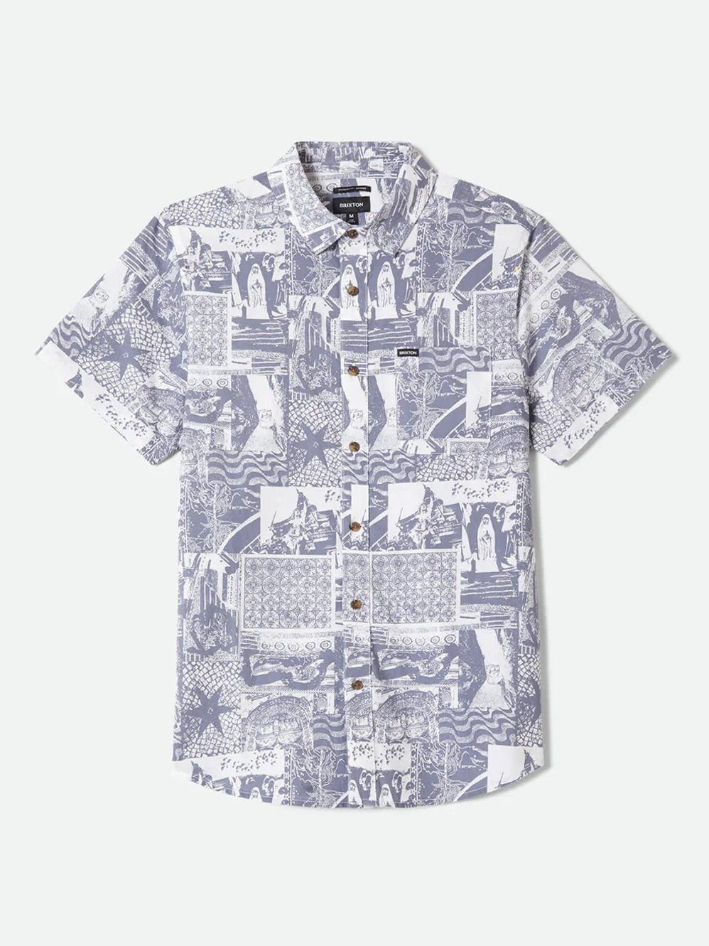 BRIXTON CHARTER PRINT SHORT SLEEVE SHIRT NAVY/WHITE COLLAGE