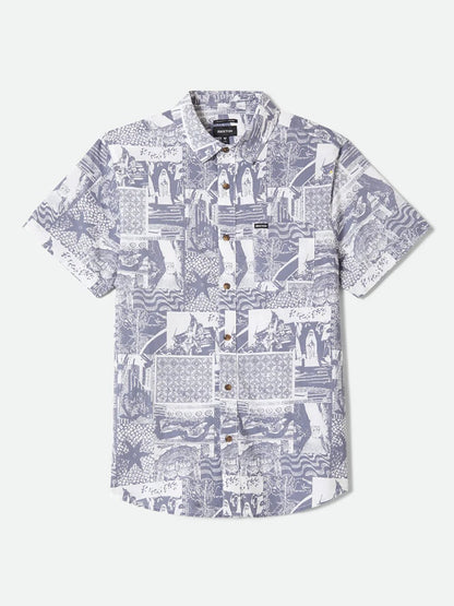 BRIXTON CHARTER PRINT SHORT SLEEVE SHIRT NAVY/WHITE COLLAGE