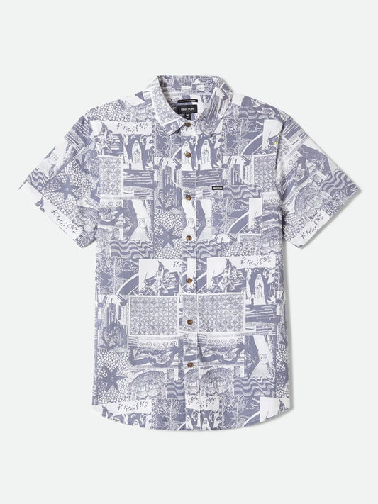 BRIXTON CHARTER PRINT SHORT SLEEVE SHIRT NAVY/WHITE COLLAGE