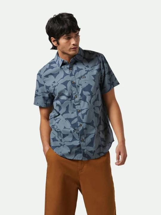 BRIXTON CHARTER PRINT SHORT SLEEVE SHIRT WASHED NAVY/AZURE BLUE FLORAL 