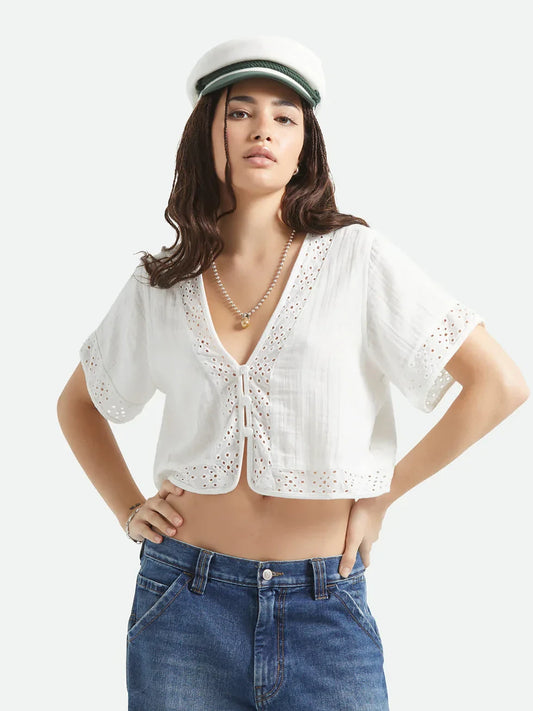 BRIXTON SEASIDE EYELET TOP OFF WHITE